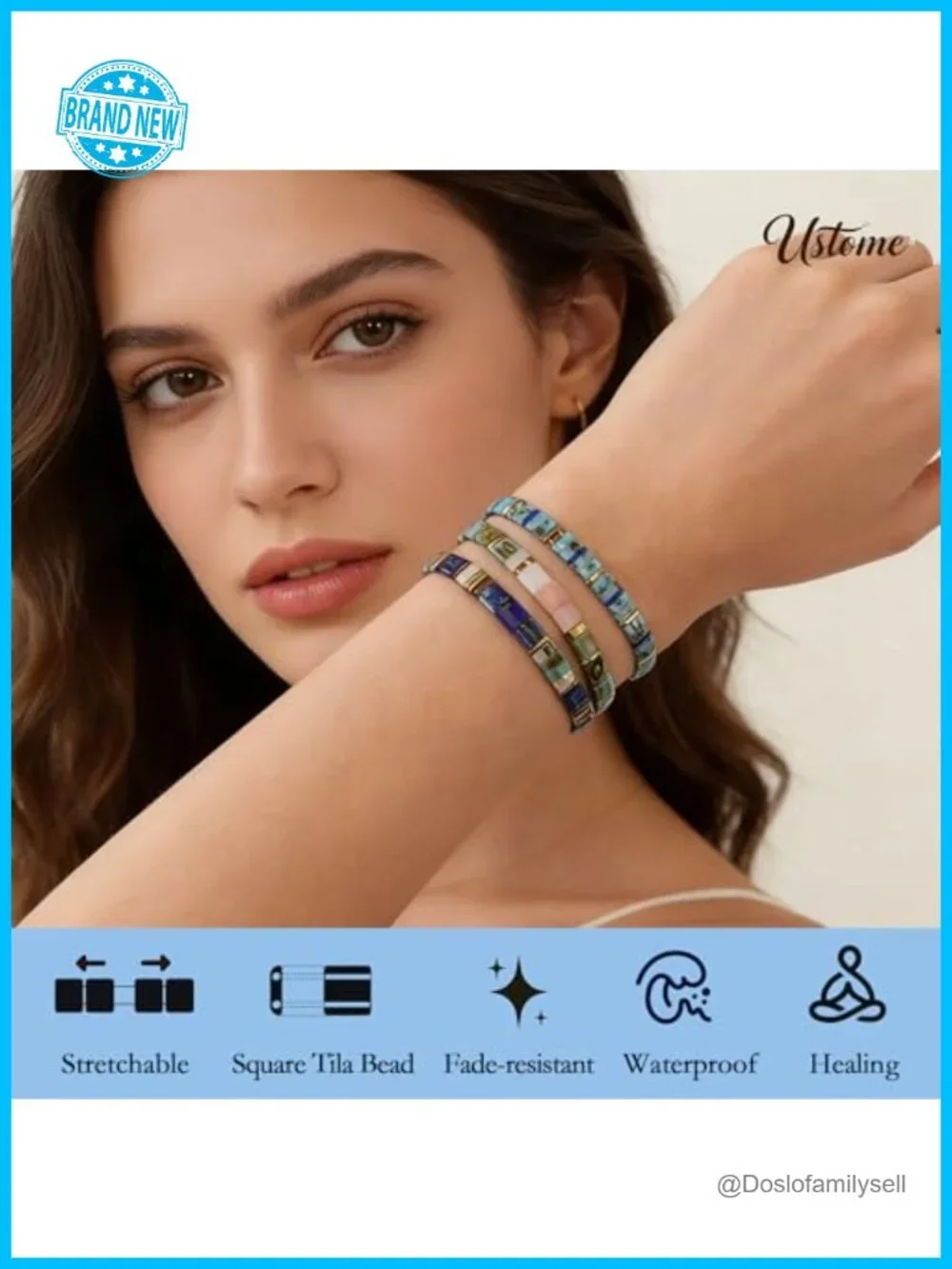 Boho 3Pcs Flat Square Tila Beaded Stretch Bracelets Set for Women Men